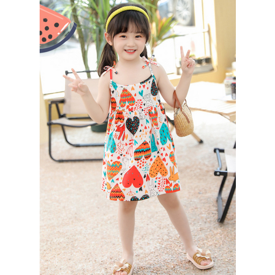 DRESS RUFFLE MOTIF ANAK PEREMPUAN MODEL TALI KECIL TERKINI
