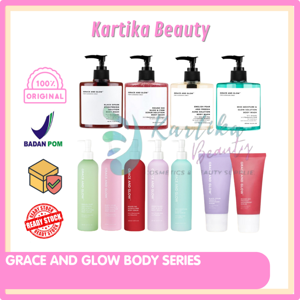 GRACE AND GLOW SERIES : BODY WASH | BODY SERUM | DEODORANT | BLACK OPIUM ROUGE 540 ENGLISH PEAR GRES