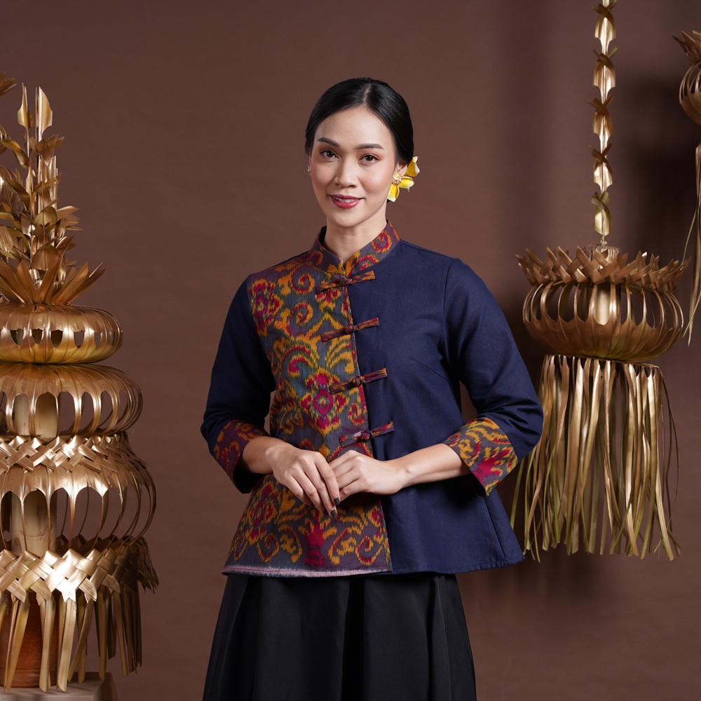 NONA RARA-Vivi Endek Bali T2582,Baju kerja blouse batik wanita modern