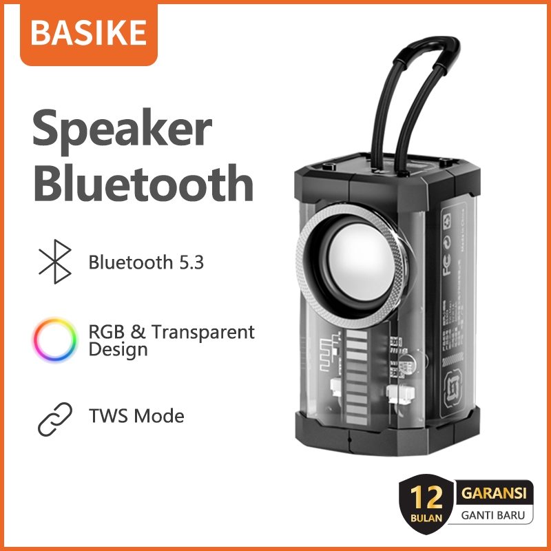 BASIKE Speaker Bluetooth 5.3 RGB TWS BASS STEREO Sound speaker portable Karaoke Aktif Polytron