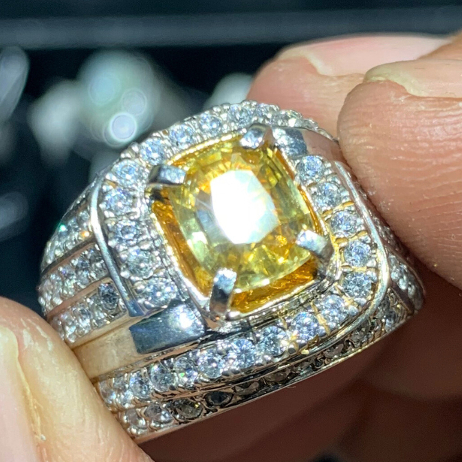 Cincin Batu Natural Yellow Zircon Memo WGL Ring Perak