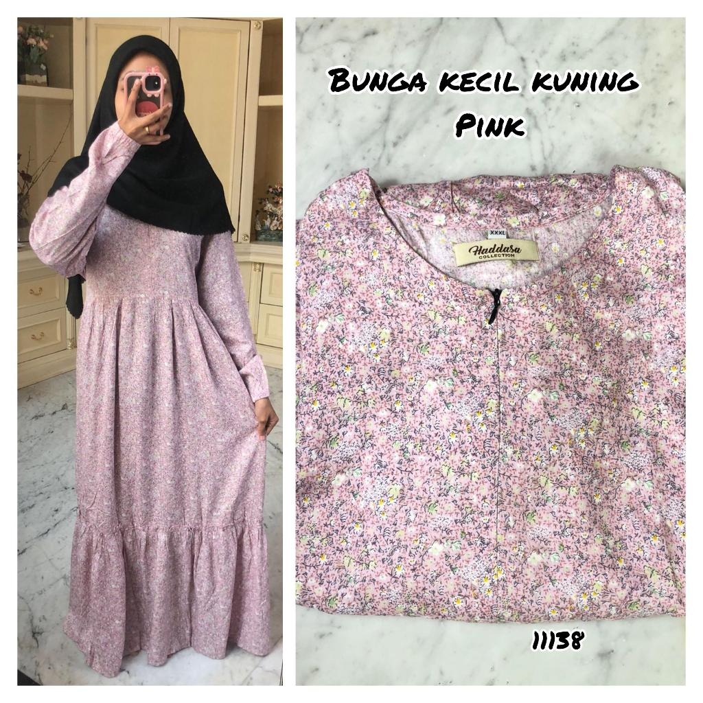 GAMIS RAYON MOTIF BUNGA KECIL KUNING (PINK)