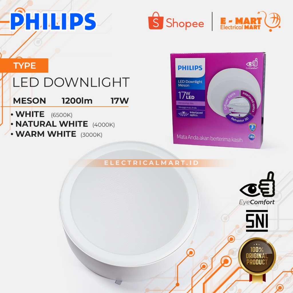 PHILIPS LED Downlight Meson Tempel/OB 17W Bulat Warna Putih