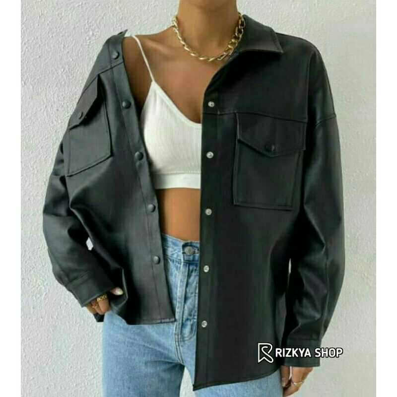 jaket kulit wanita kemeja oversize/jaket semi kulit wanita