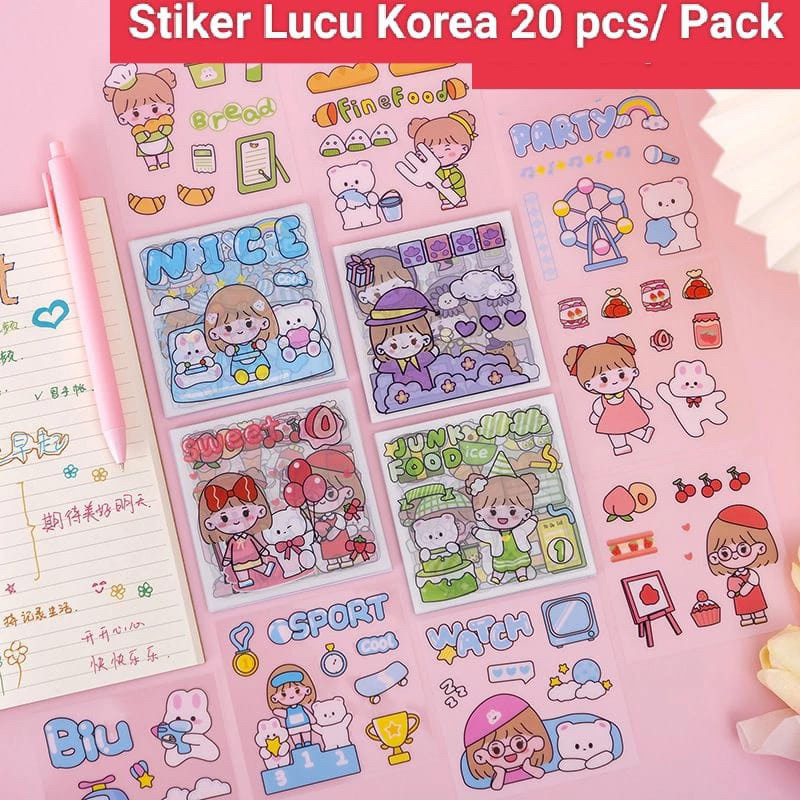 

20 LEMBAR STICKER MOTIF KARTUN KOREA LUCU ANTI AIR DEKORASI HANDBOOK SCRAPBOOK DIY