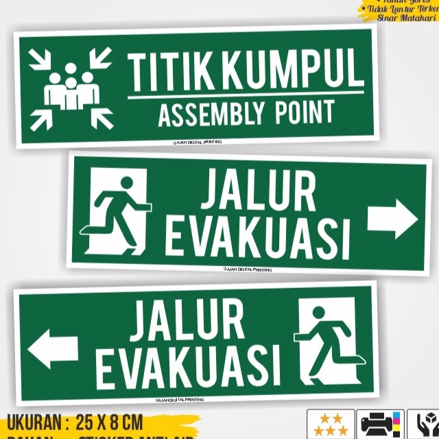 

Ready Jalur Evakuasi / Stiker Jalur Evakuasi / Stiker Arah Evakuasi / Stiker Titik Kumpul / Stiker K3 / Stiker Safety Terlaris
