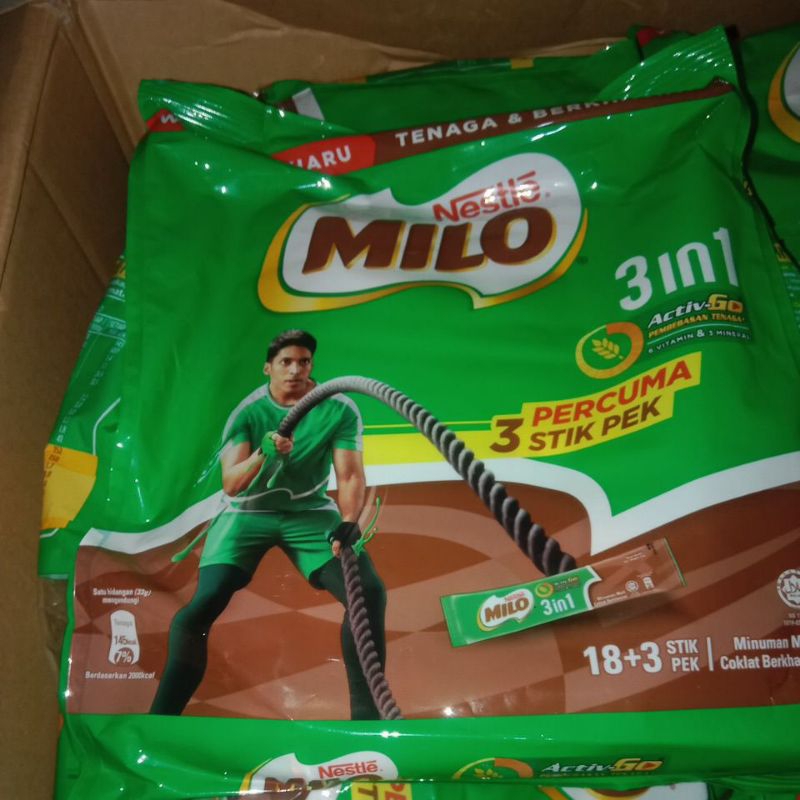 

Milo 3in1 saset 18 free 3 stik 1 dus