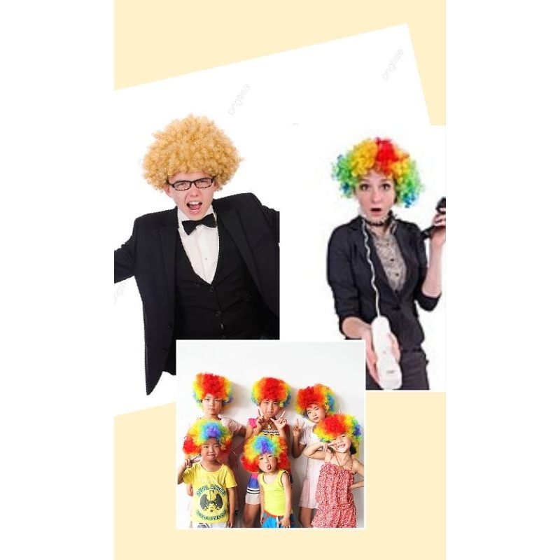 Rambut Palsu Badut Rambut Palsu kribo Wig kribo keriting Rambu kriwil Wig Costpaly Merah Putih Hijau