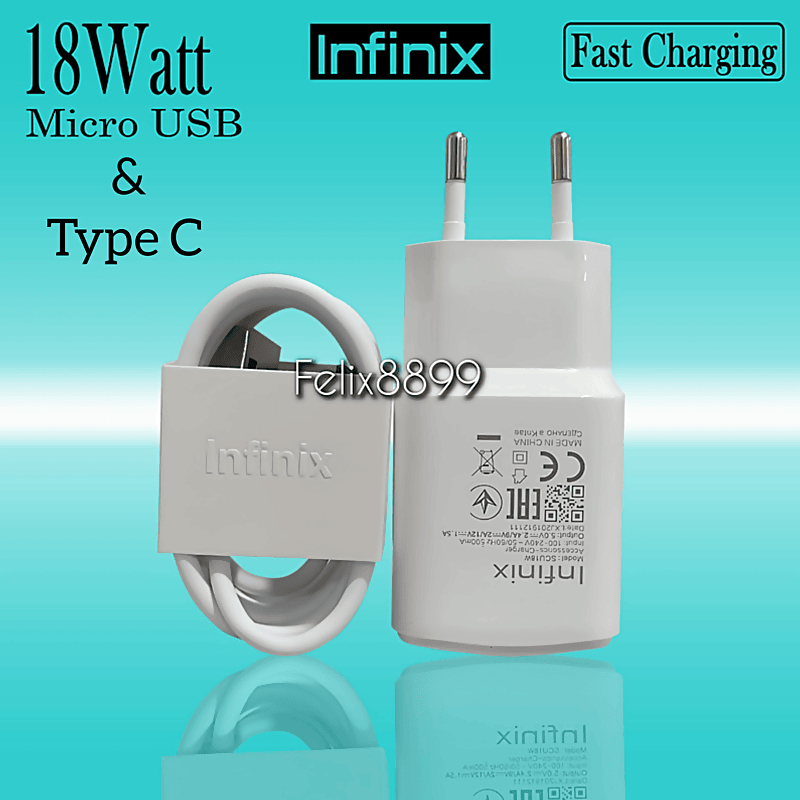 Charger Casan infinix SMART 7 8 Original 18W Type C & Micro Fast Charging