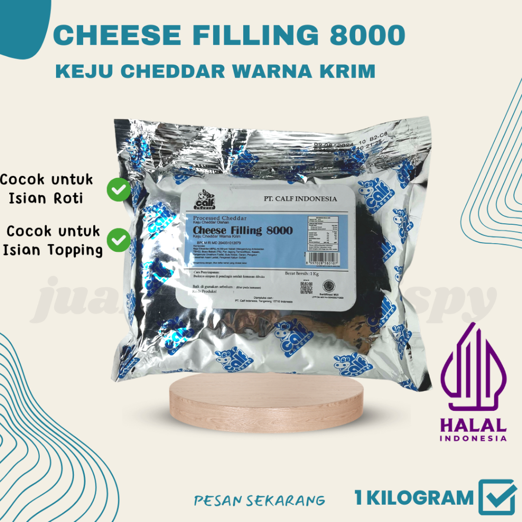 

Calf Cheese Filling 8000 / Keju Cheddar Warna Krim / Filling Keju 1 Kg