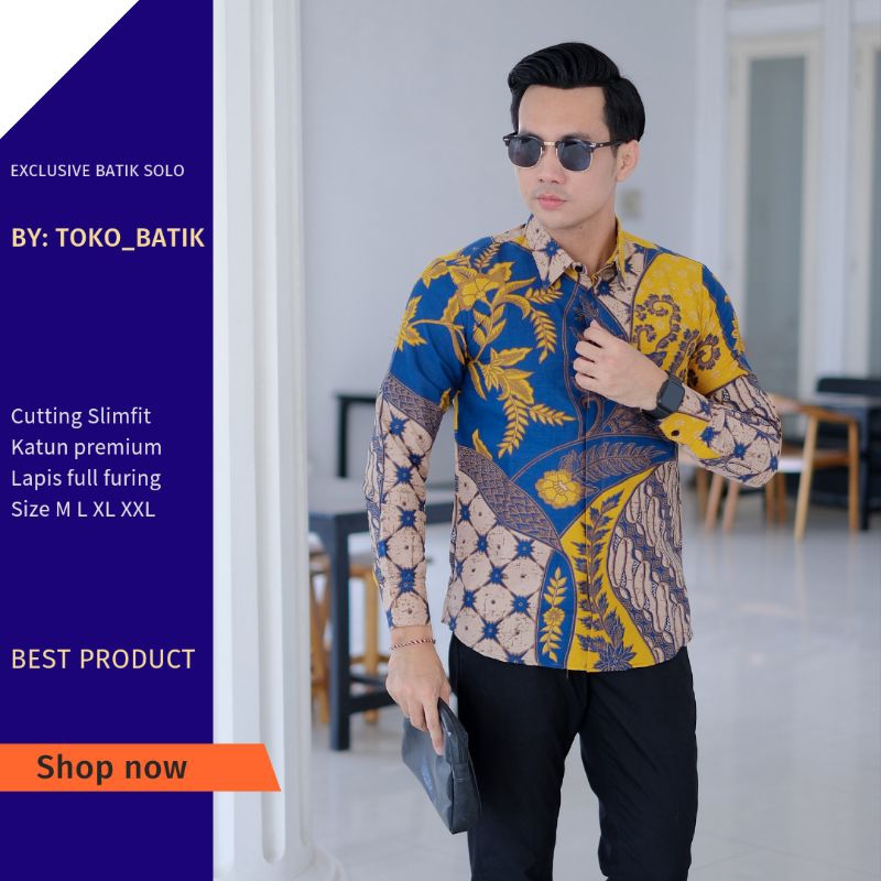 Kemeja Batik Pria Modern Premium Lengan Panjang Terbaru - Baju Hem Batik Pria Hitam Tangan Panjang C