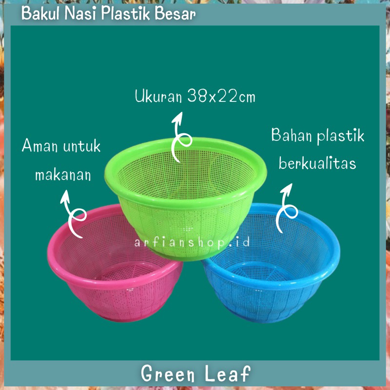 Bakul Nasi Plastik Besar / Wakul Nasi Besar / Wadah Nasi / Tempat Nasi - Green Leaf
