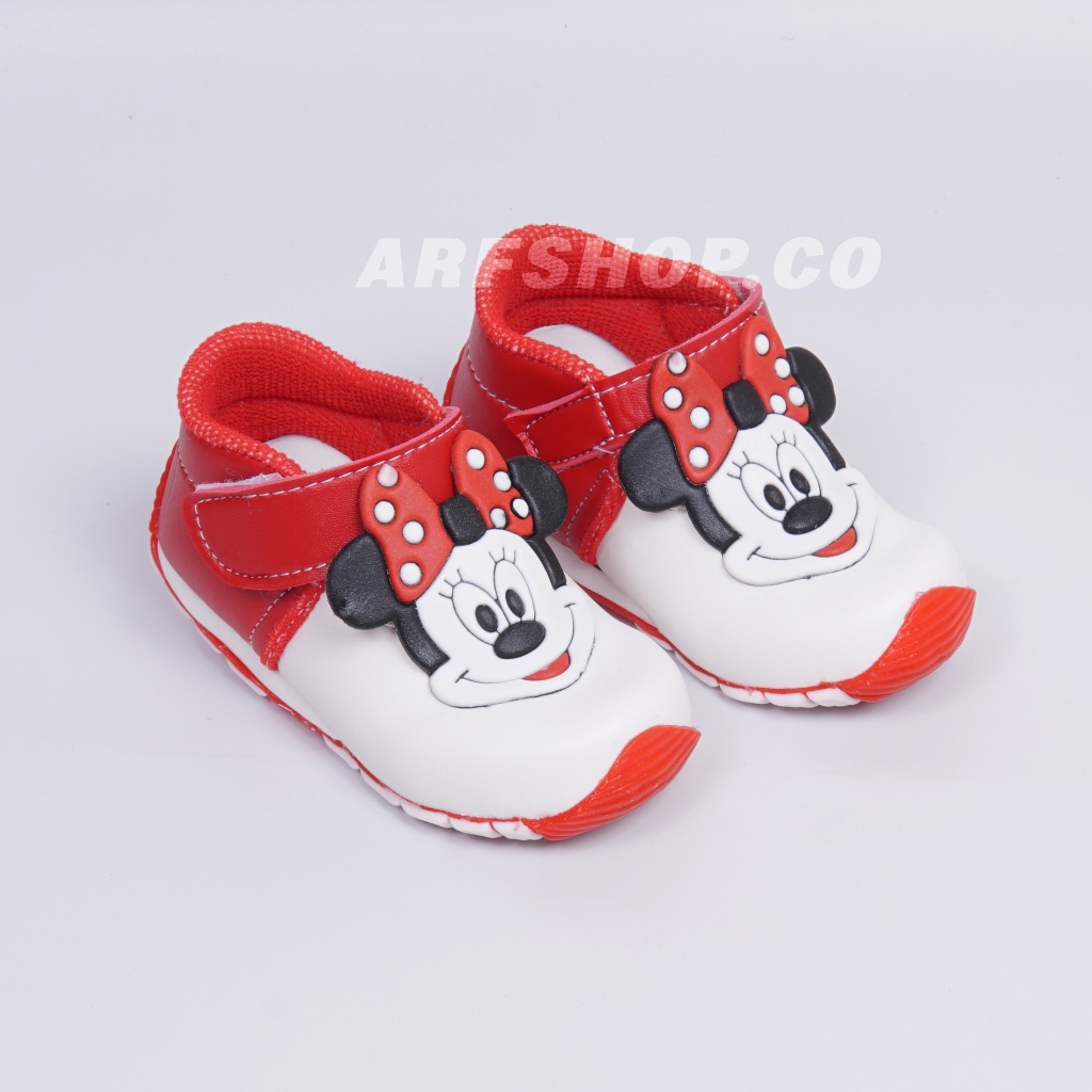 SEPATU ANAK BUNYI BAYI PEREMPUAN MICKEY MOUSE USIA 1 -3 TAHUN/SEPATU BALITA MURAH[BUNYI CIT-CIT]