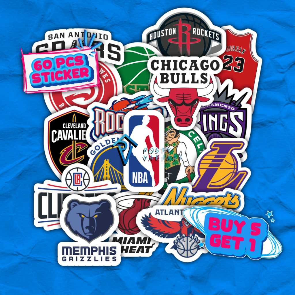 

60 Pcs Sticker Pack Club NBA Basketball Untuk Case HP Laptop Helm Anti Air Sudah Di Cutting