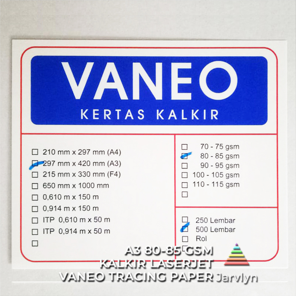 

JARVLYN - VANEO KERTAS KALKIR A3 80/85 GSM ECERAN LASERJET TRACING PAPER ARSITEK FILM SABLON STENCIL