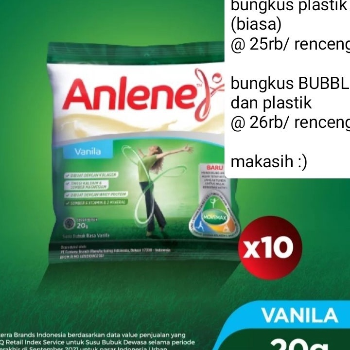 

KODE FDD314 [PROMO] ANLENE SACHET VANILLA 20gr x 10 pcs - exp Oct2024