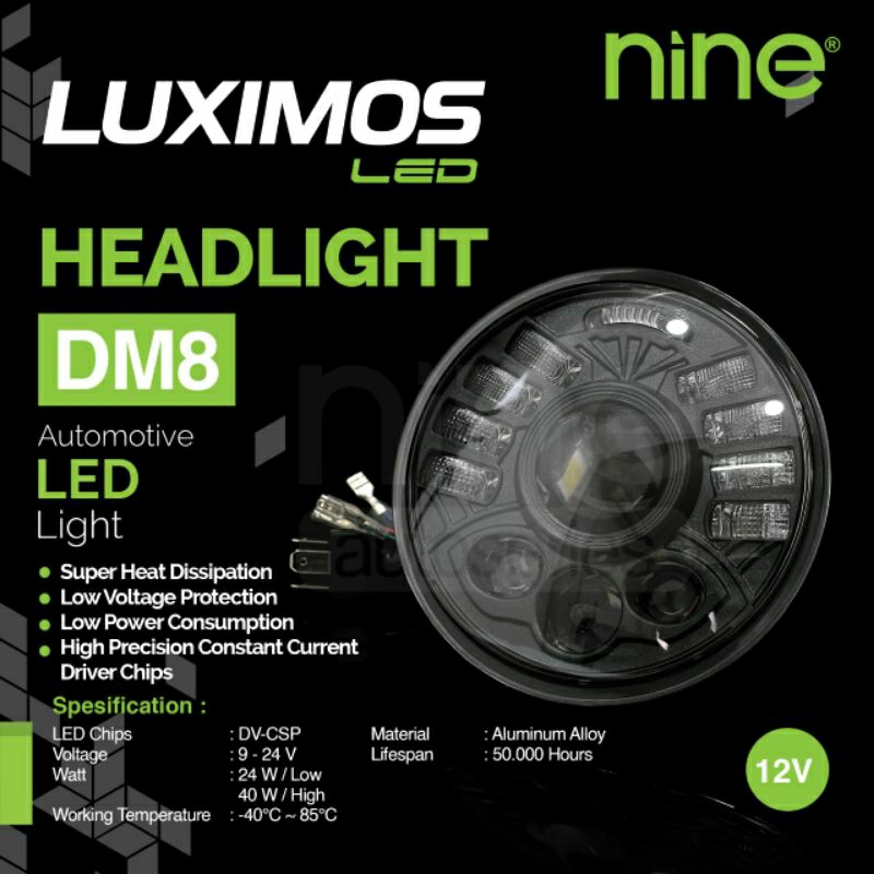 LAMPU DEPAN  DAYMAKER DM8 LUXIMOS LUMINOS LED NINE DM8 12V 5,75INCH LED LIGHT