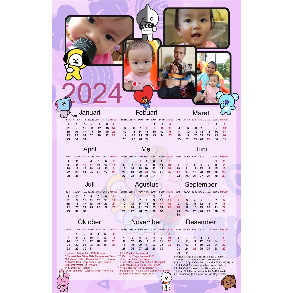 

KALENDER 2024 CUSTOM FOTO KARAKTER ANAK ANAK/KALENDER CUSTOM MURAH