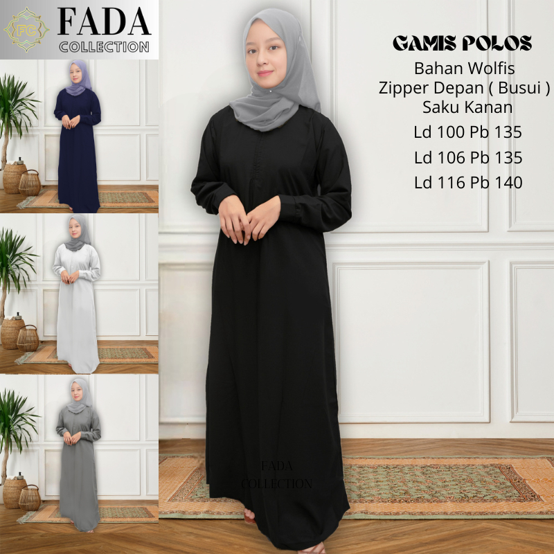 Baju gamis wanita simple polos wolfis jumbo
