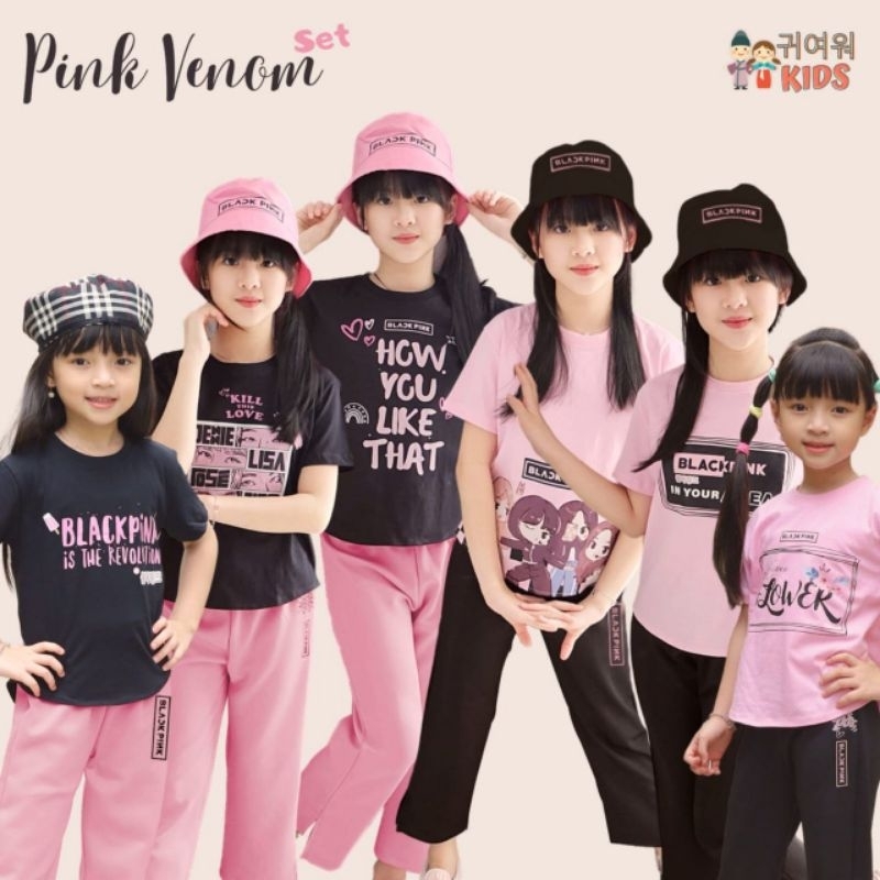 sitystore - kiyowo Kids - set blackpink pink venom - setelan baju celana anak motif blackpink 2-13 t