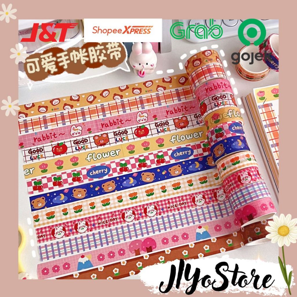 

6pcs Washi Tape Selotip Journal Jurnal Planner Scrapbook Bujo Dekorasi Beruang Kelinci Aesthetic