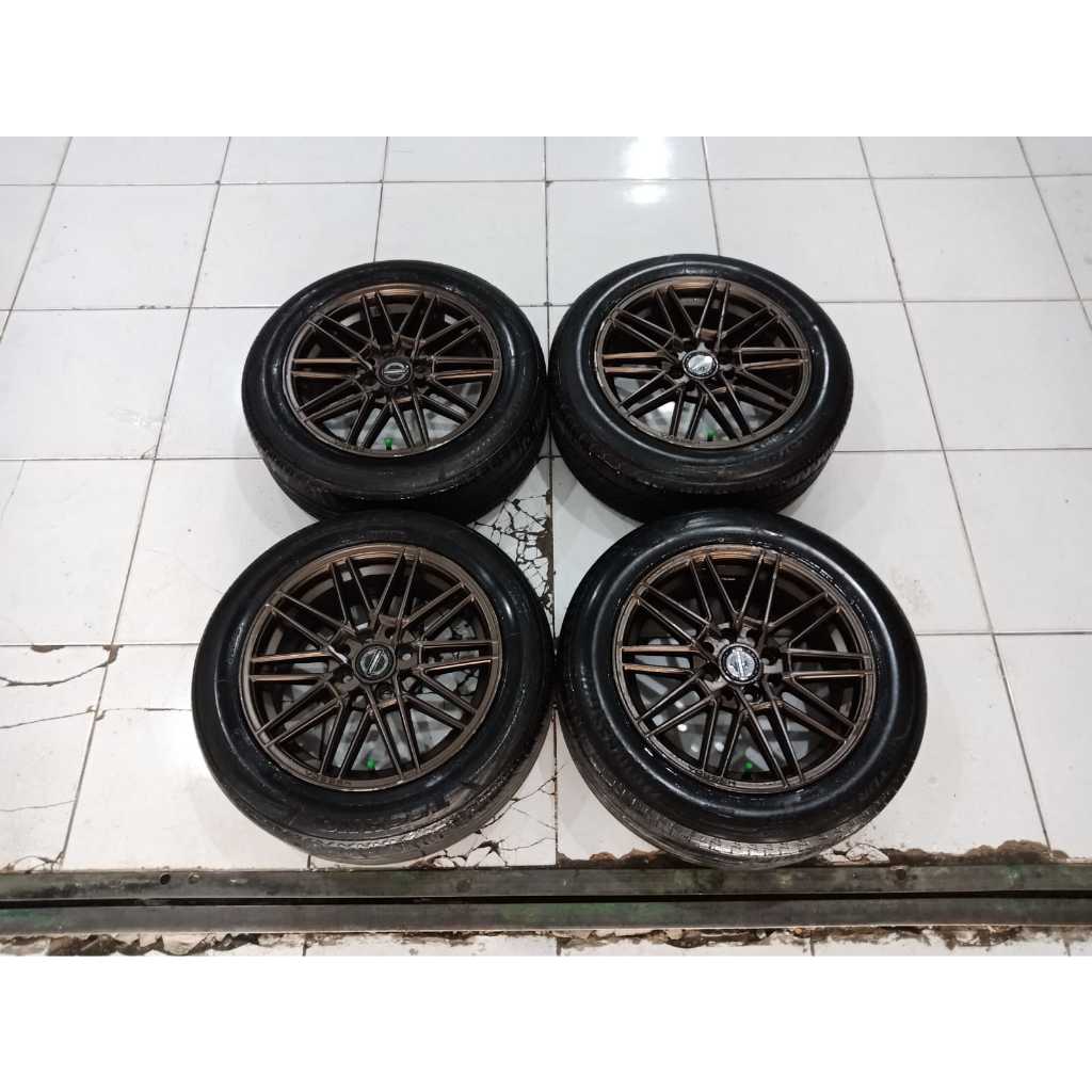 pelek racing seken ring 15 vossen + ban untuk mobil agya sigra vios soluna avega datsun