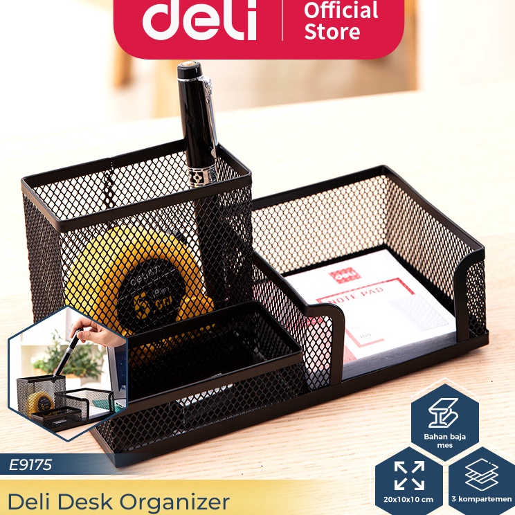 

Sale Deli Desk Organizer / Tempat Alat Tulis Bahan Metal 3 Sekat Warna Hitam E9175