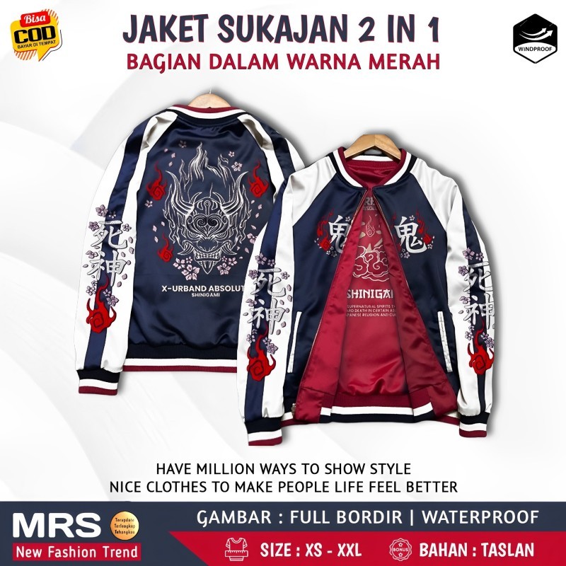 Jaket Sukajan Shinigami Sakura Japan Embroidery Two In One Outerwear Waterproof Anti Angin - D029