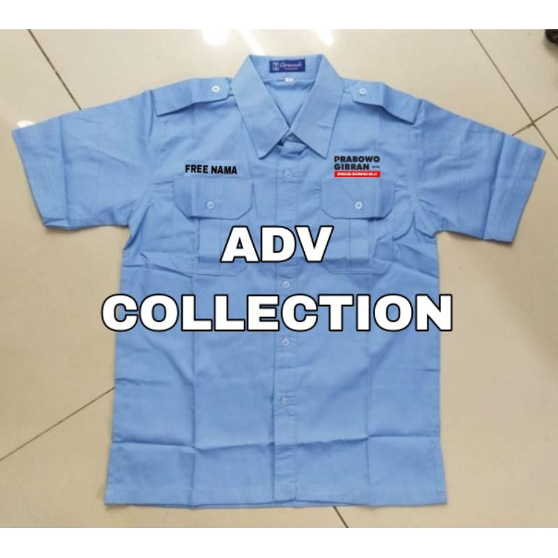 Kemeja PDH Prabowo Gibran Biru Muda Lengan Pendek Pria Bordir