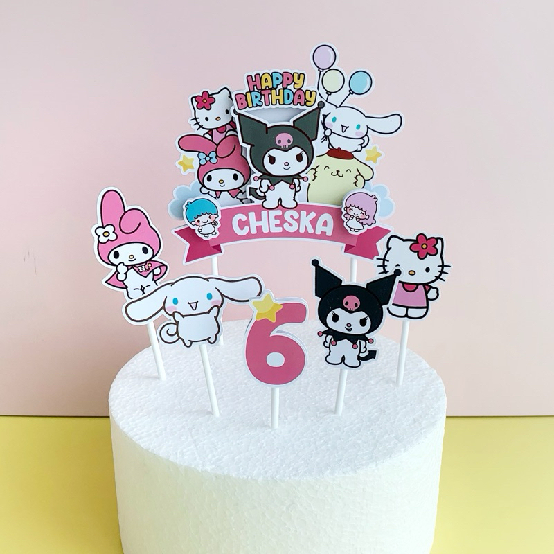 Cake Topper 3D Karakter Sanrio Cinnamoroll Hello Kitty Kurumi Pompom Purin My Melody Hiasan Tusukan 