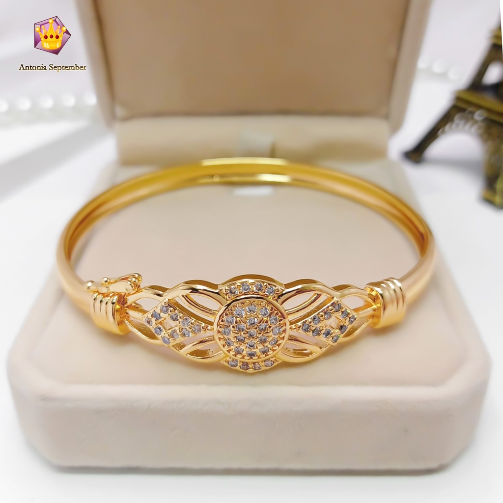 Gelang Bangle Bulat Perhiasan Wanita Dewasa Dan Remaja Motif Esmeralda Permata Lapis Emas 24K