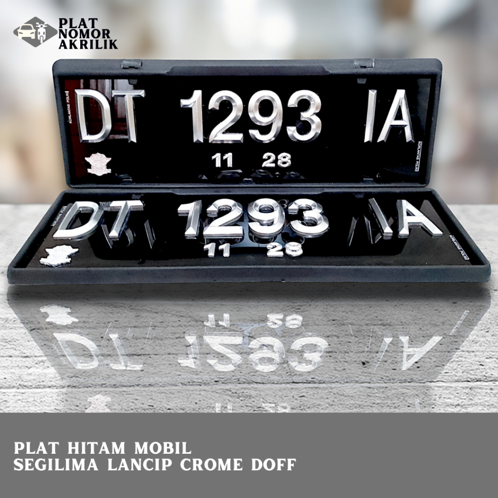 Plat Nomor Mobil Akrilik Timbul CROME DOFF HITAM - Lancip Segi 5