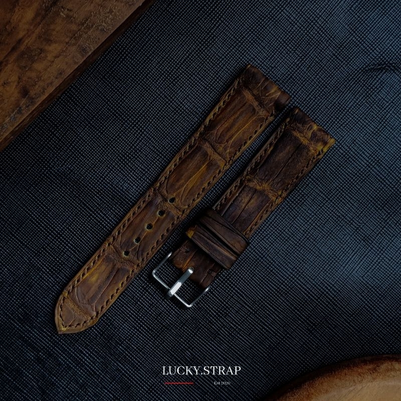 Handmade watch strap crocodile nubuck brown