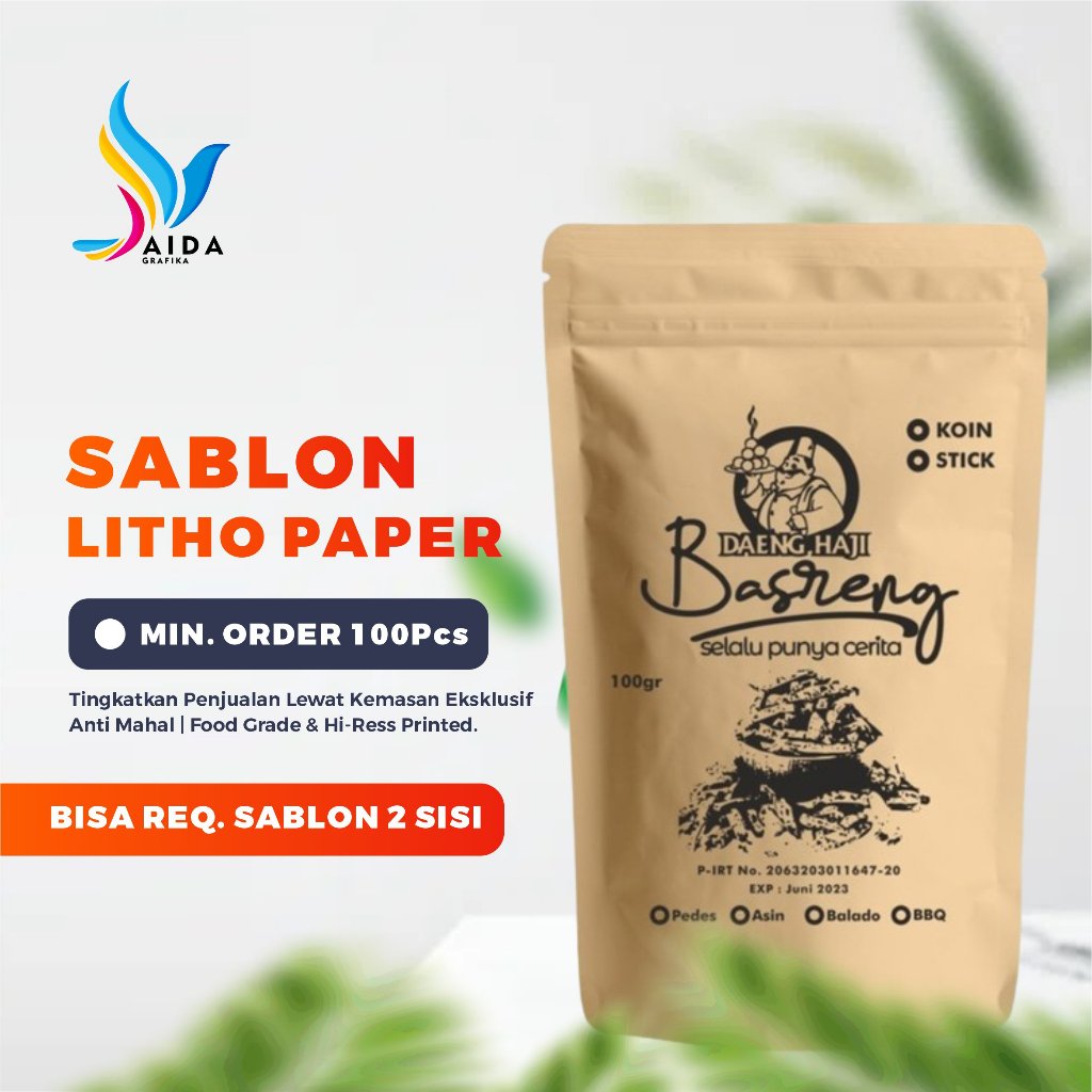 Sablon Litho Paper Kemasan Biji Kopi Snack Makanan Bubuk Powder Ziplock Standing Pouch