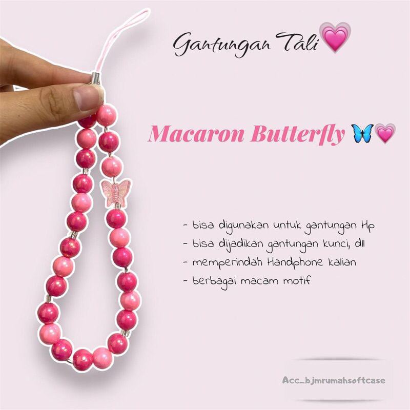 Gantungan HP bracelet gelang macaron butterfly/ Lanyard HP estetik / Phone Strap Beads / Tali HP / S