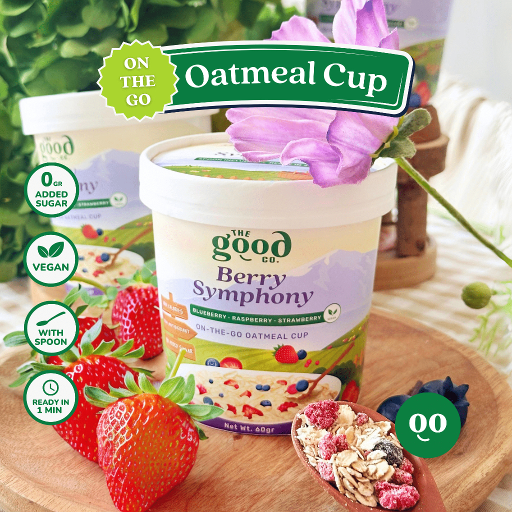 

[The Good Co.] Instant Oatmeal Cup + Spoon - Berry Symphony with Blueberry, Raspberry, Strawberry | No Added Sugar | Vegan | Low Calorie | Oatmeal Instan