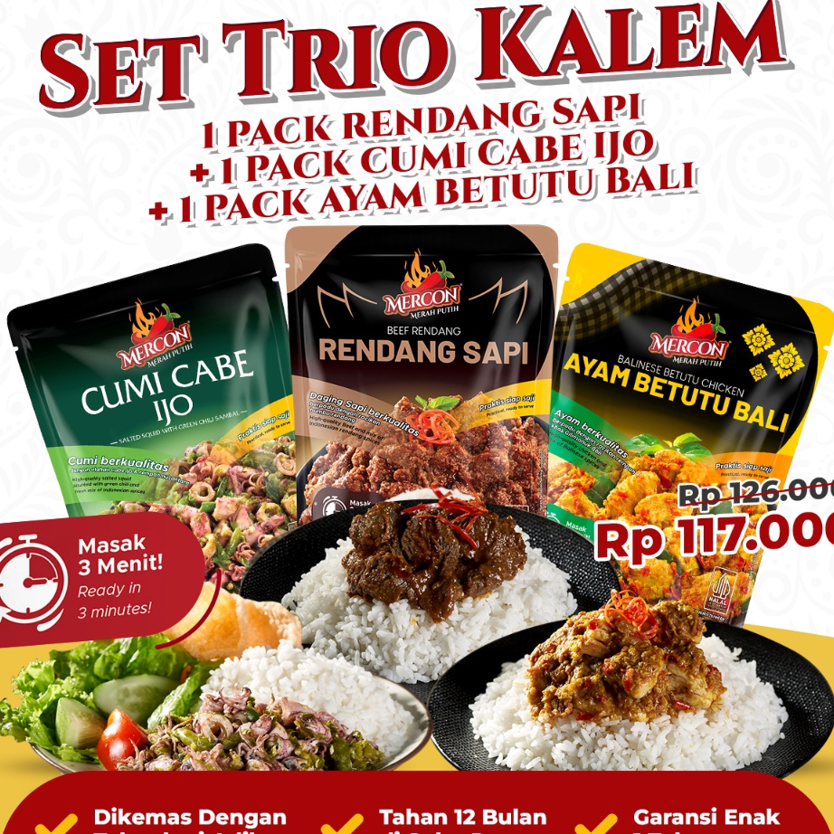 

Terkini Mercon Merah Putih - Set Trio Kalem || Rendang Sapi + Cumi Cabe Ijo + Ayam Betutu ➫✬✵