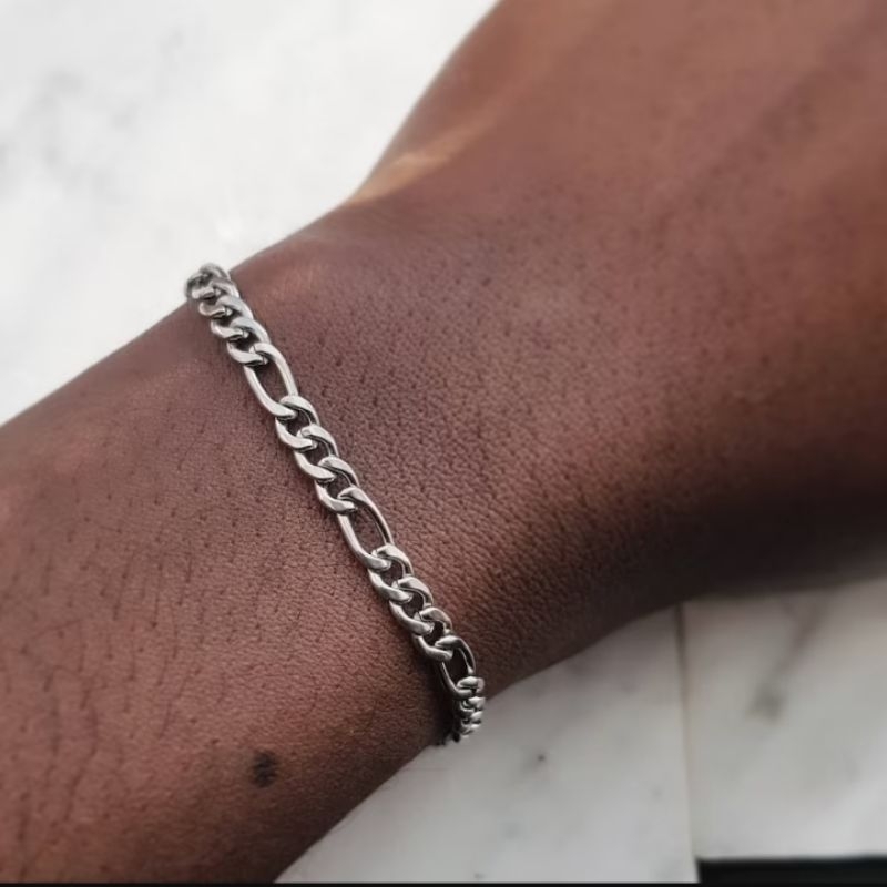 Gelang rantai Figaro - Gelang pria stainless steel - Gelang rantai perak figaro untuk pria - hadiah 