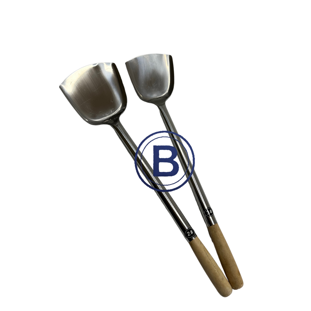 Sodet Stainless Steel Gagang Kayu Jumbo/Spatula Besar/Sutil Jumbo