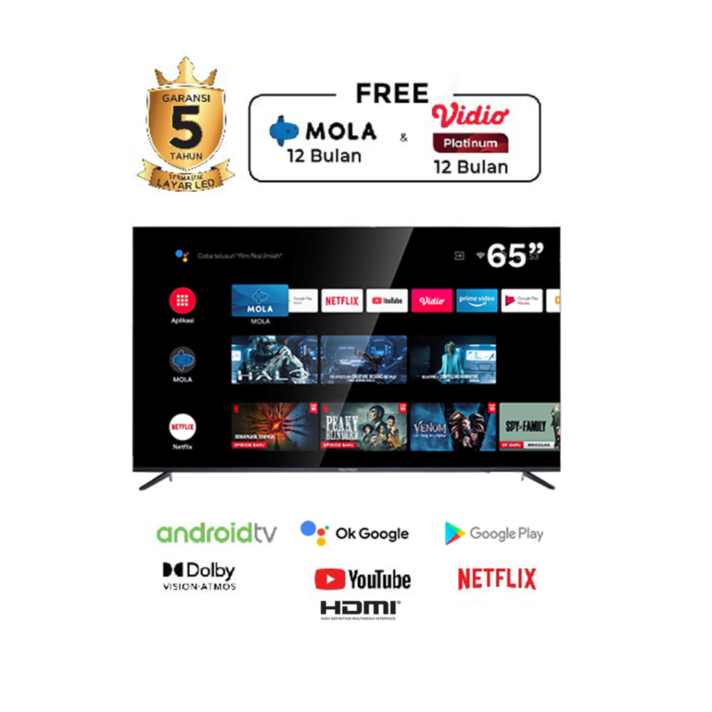 TV LED Polytron PLD-65UG9959 / 4K UHD Smart Android TV / 65 Inch