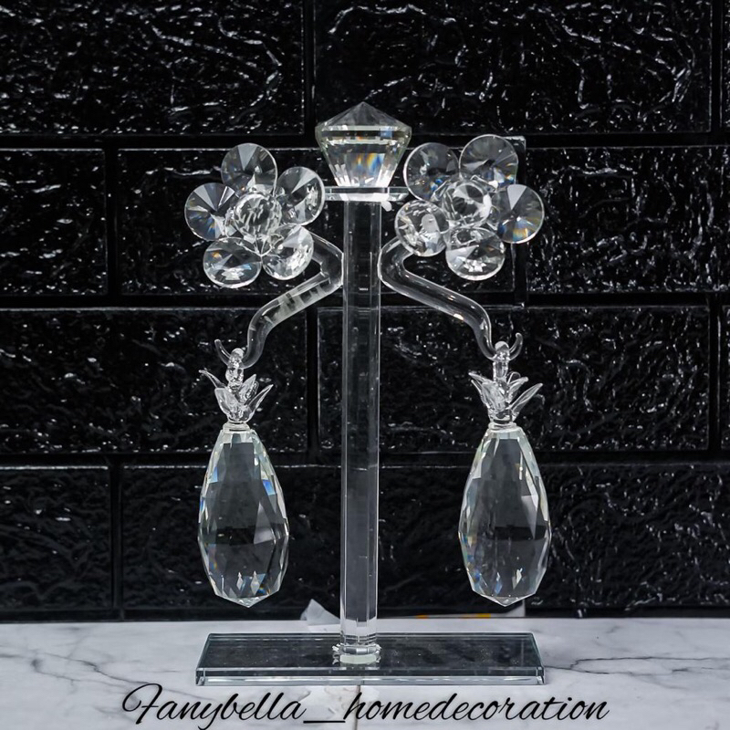 Pajangan Kristal Kaca Mewah Buah Nanas Putih Import Dekorasi Rumah