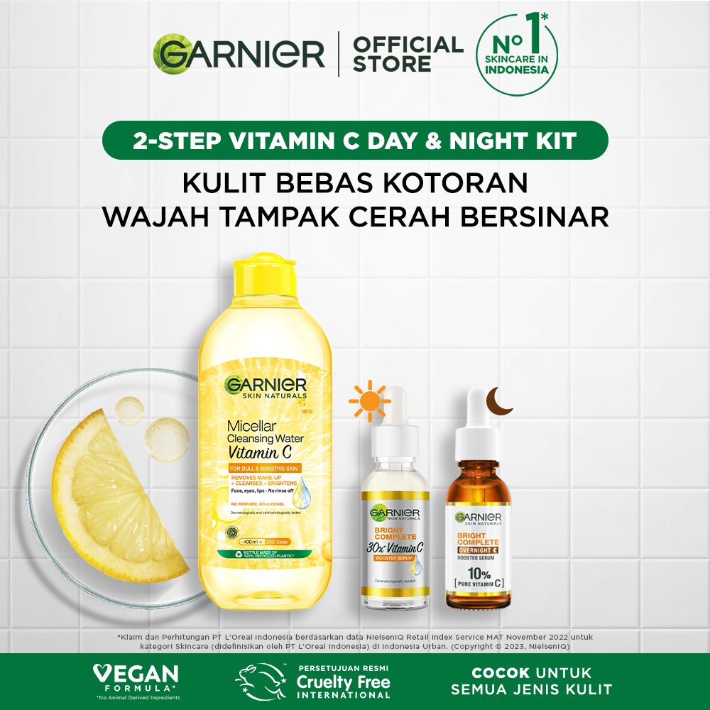 Garnier 2-Step Vitamin C Day &amp; Night Kit Micellar Vitamin C 400 ml + Bright Complete Serum 30 ml + Overnight Serum 30ml