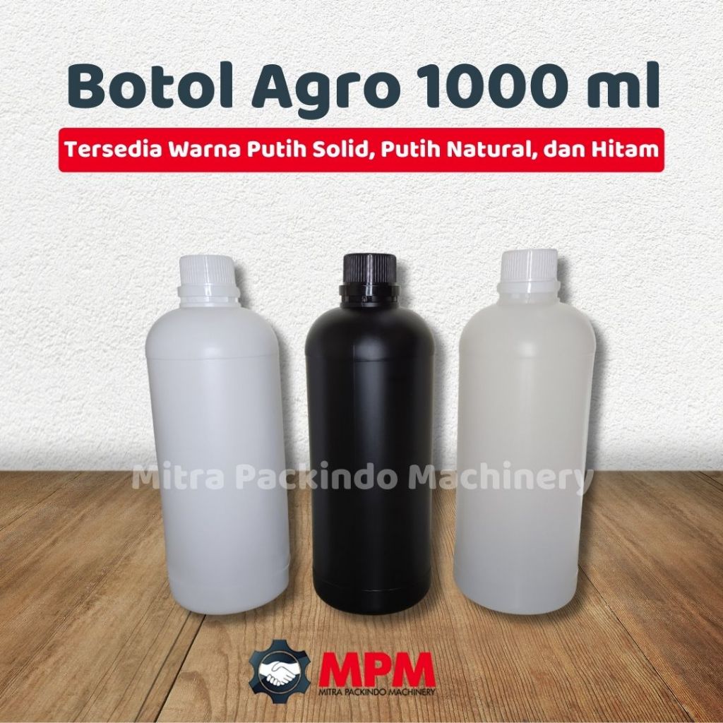 Botol Agro HDPE Putih Hitam 1000m 1L / Botol Labor 1000 ml 1 L