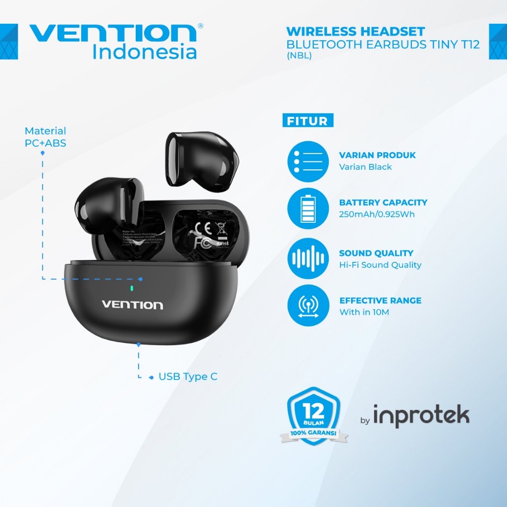 Vention TWS Earbuds Wireless Earphone Portable Audio Bluetooth Premium
