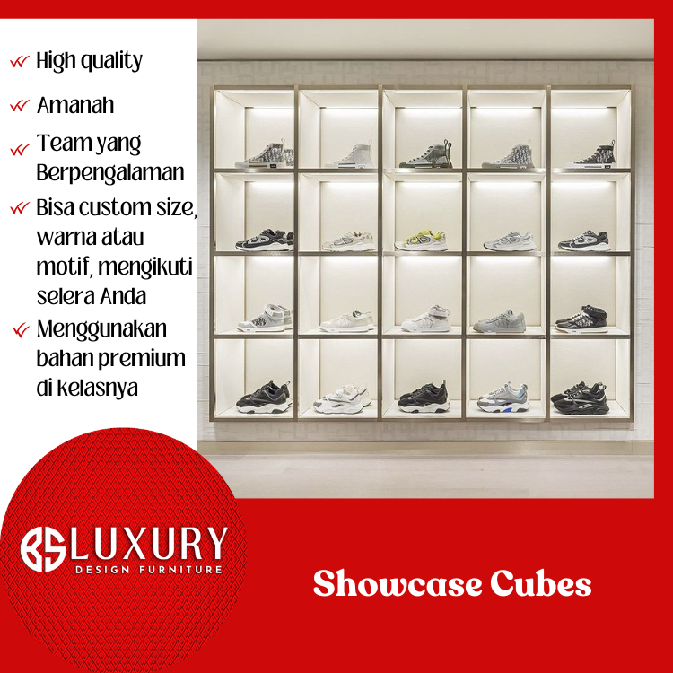 Showcase Cubes Store | Rak Display Kotak dan Lampu untuk Sepatu Tas Toko