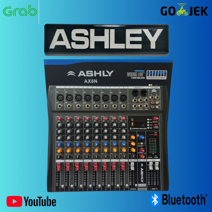 MIXER ASHLEY AX8N / AX 8N / AX-8N BLUETOOTH USB 8 CHANNEL GARANSI RESMI ASHLEY