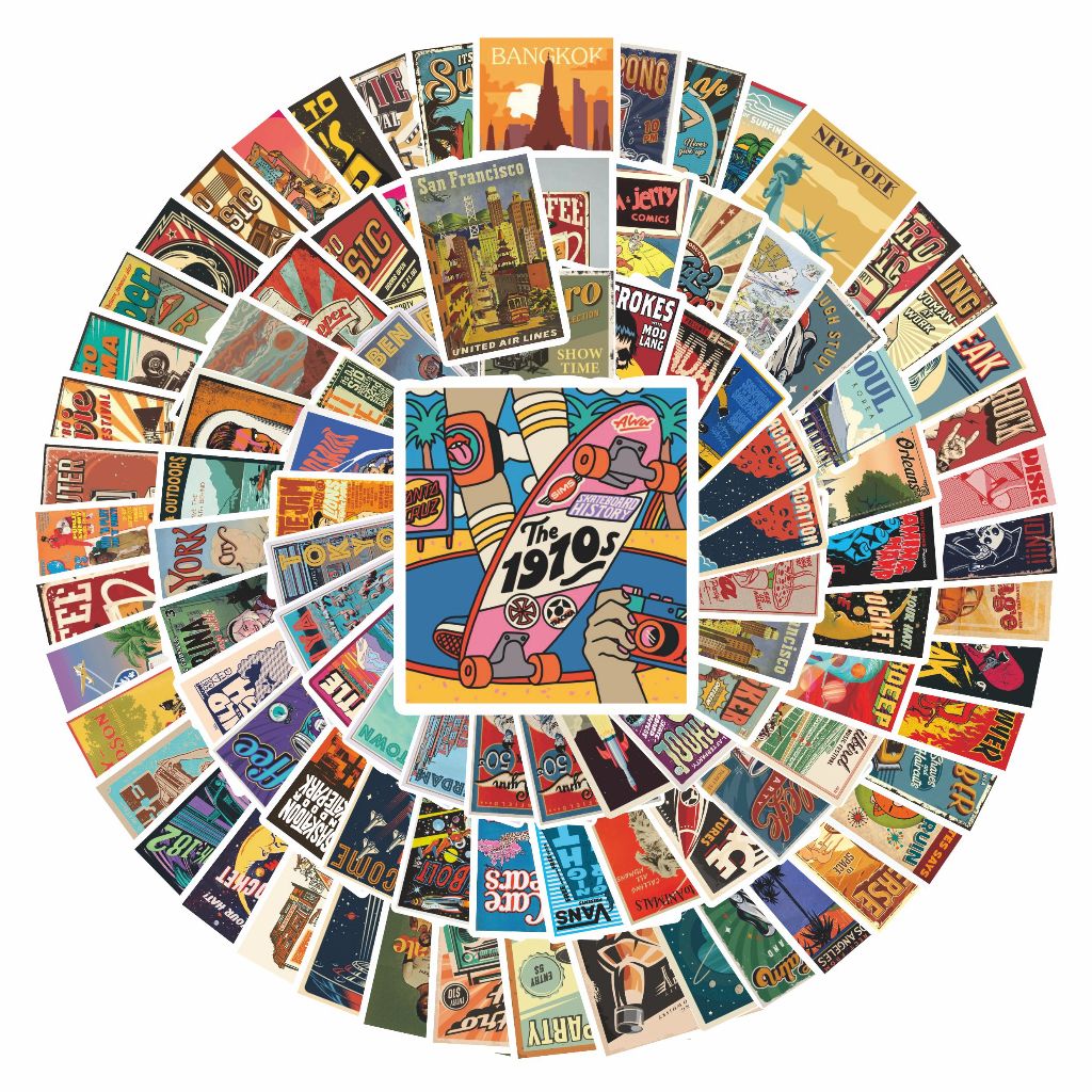 

COD100 Pcs Stiker Poster Dinding Retro Colorfull Keren Anti Air Untuk Dekorasi Notebook Sepeda Skateboard Handphone DIY