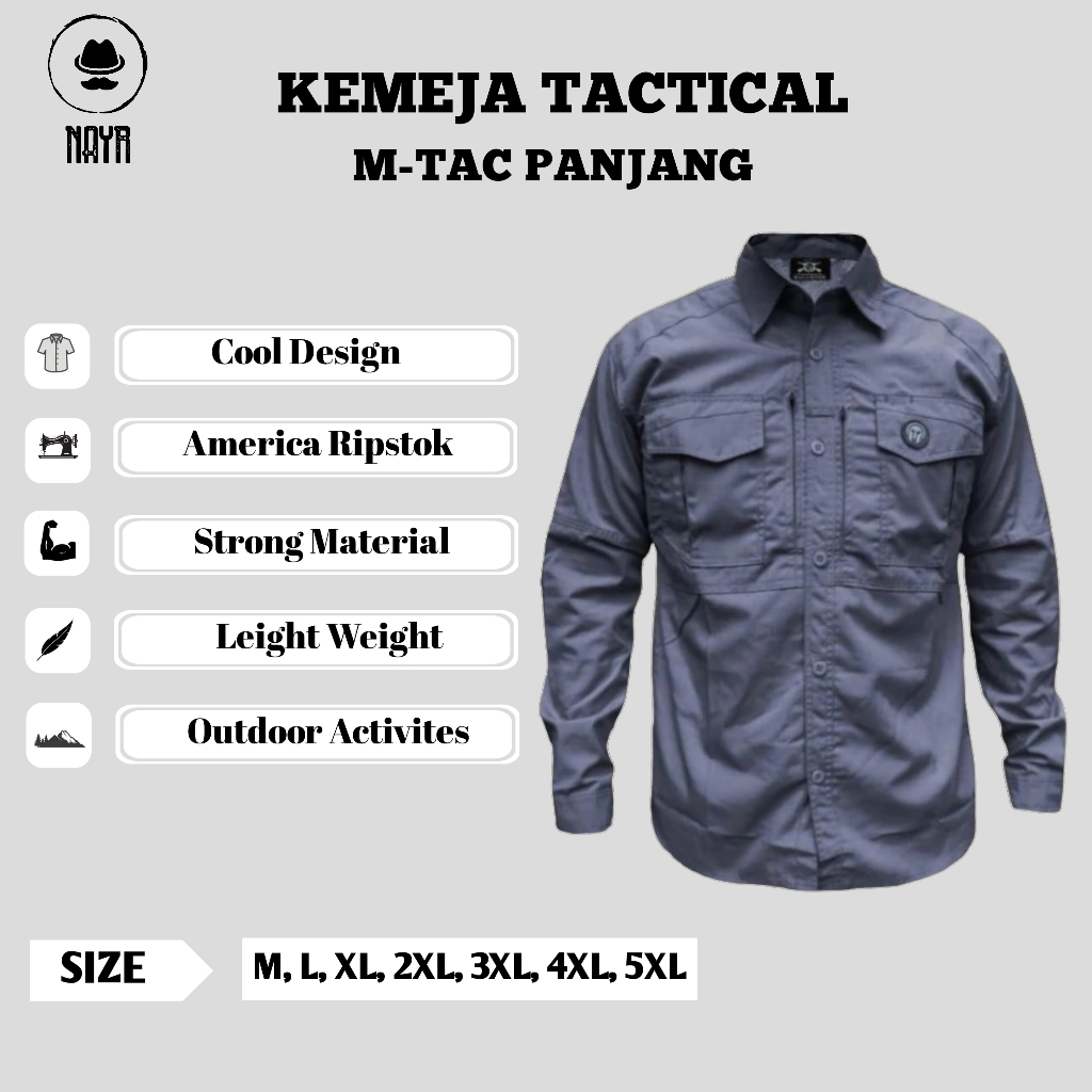 Kemeja Lapangan M-tac Panjang Original Premium Warna Abu / Kemeja Tactical Lengan Panjang American Ripstok High Quality / Kemeja