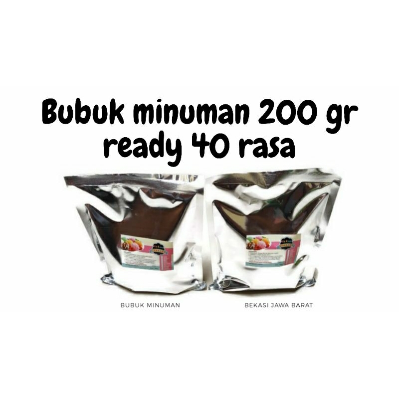 

bubuk minuman rasa 200 gr / serbuk minuman aneka rasa / minuman kekinian / minuman rasa buah / bubuk minuman rasa teh / bubuk minuman varian rasa kekinian 200 gr / minuman boba / serbuk minuman es kekinian / minuman varian buah / es coklat /nyoklat