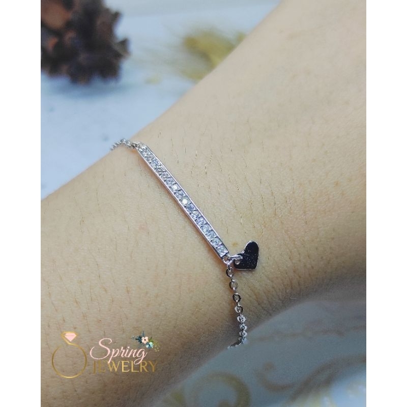 Gelang Perak Wanita Plat Love Silver 925 Asli Lapis Emas Putih